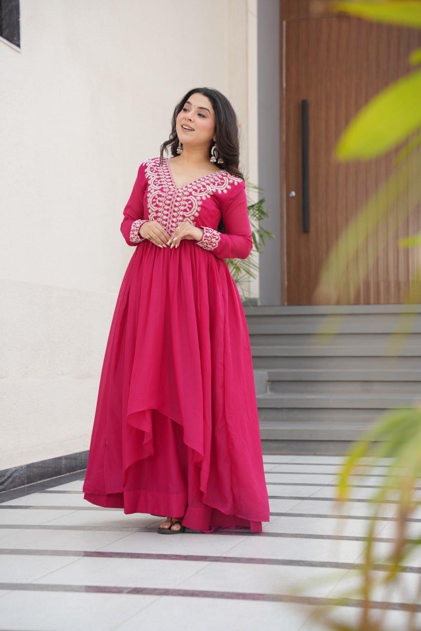 New Partywear Georgette Embroidered Anarkali Gown