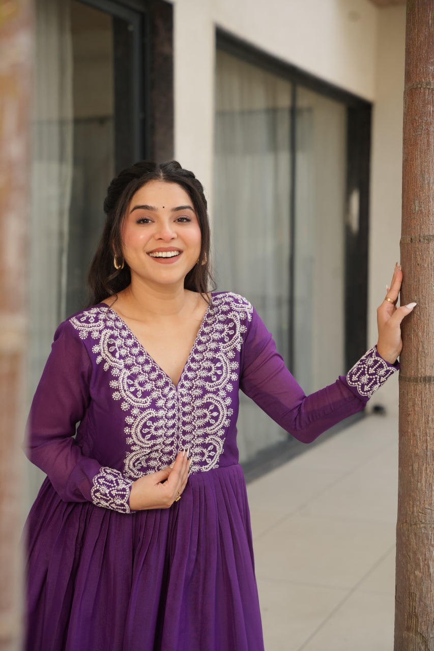 New Partywear Georgette Embroidered Anarkali Gown
