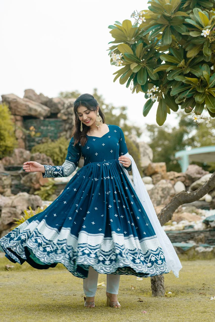 Blue Color Premium Designer Anarkali Kurta With Pant Set
