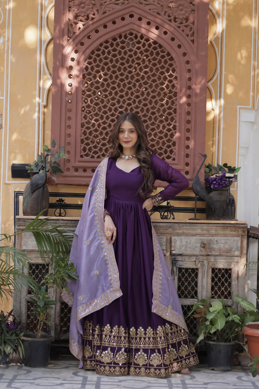 Premium Designer Star Georgette Zari & Sequins Embroidered Anarkali Set