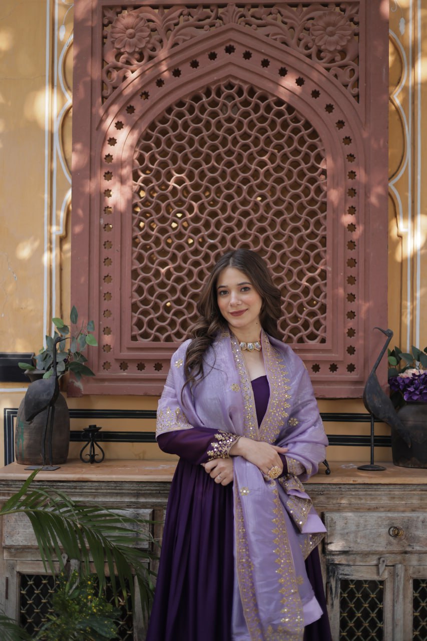 Premium Designer Star Georgette Zari & Sequins Embroidered Anarkali Set