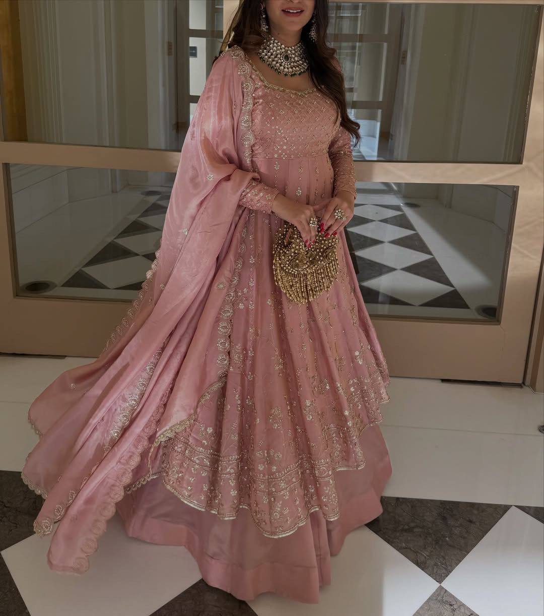 Premium Designer Gown with Lehenga & Dupatta Set