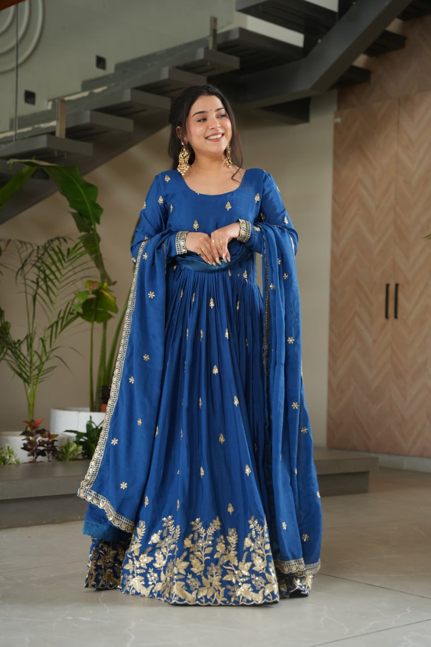 Chinnon Embroidered Zari & Sequins Anarkali Set – Elegant Party Wear