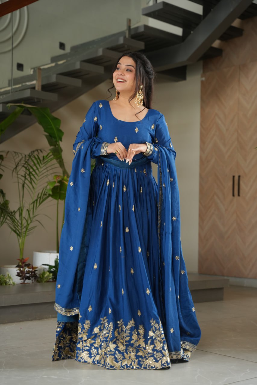 Chinnon Embroidered Zari & Sequins Anarkali Set – Elegant Party Wear