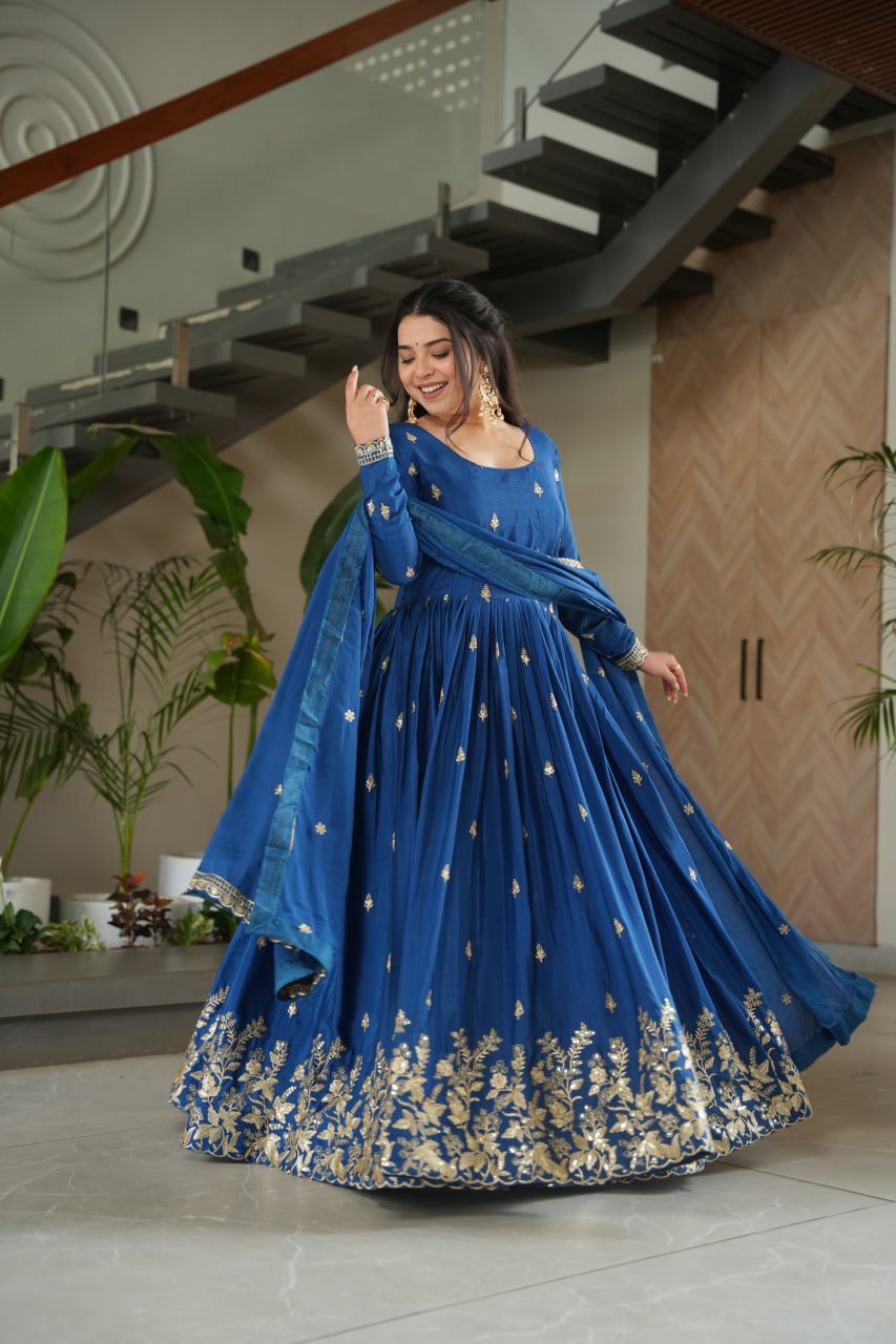 Chinnon Embroidered Zari & Sequins Anarkali Set – Elegant Party Wear
