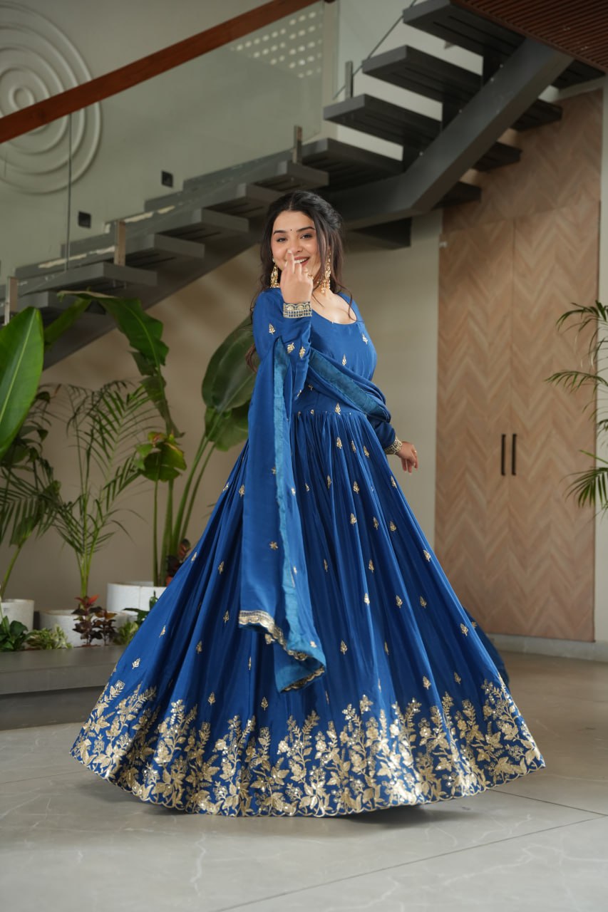 Chinnon Embroidered Zari & Sequins Anarkali Set – Elegant Party Wear