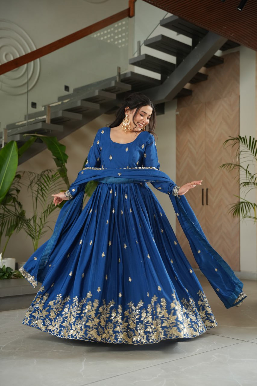 Chinnon Embroidered Zari & Sequins Anarkali Set – Elegant Party Wear
