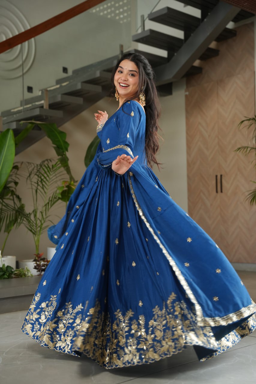 Chinnon Embroidered Zari & Sequins Anarkali Set – Elegant Party Wear