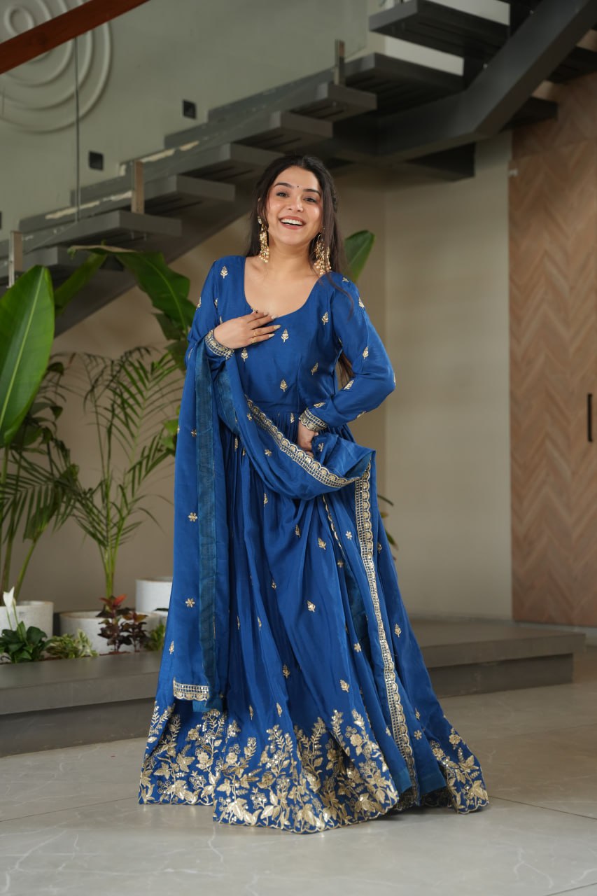 Chinnon Embroidered Zari & Sequins Anarkali Set – Elegant Party Wear