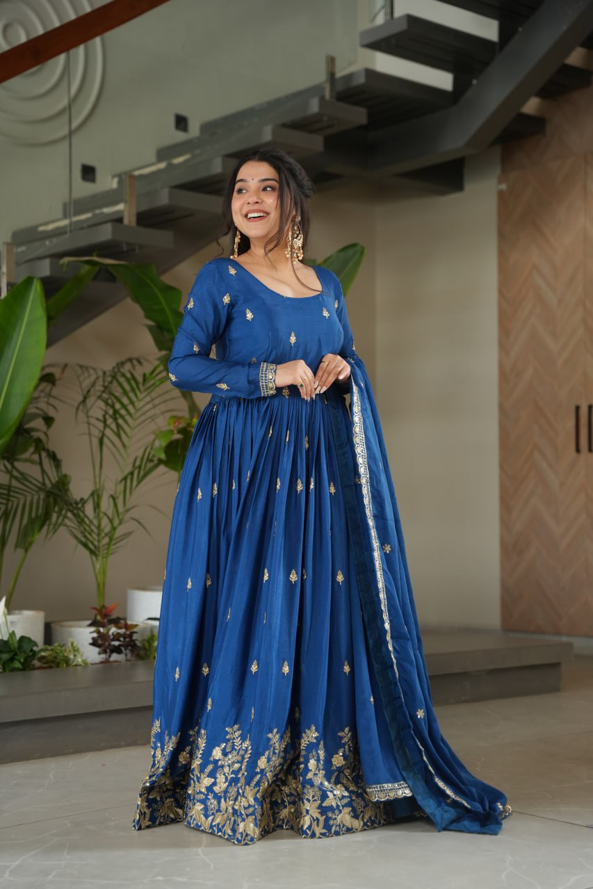 Chinnon Embroidered Zari & Sequins Anarkali Set – Elegant Party Wear