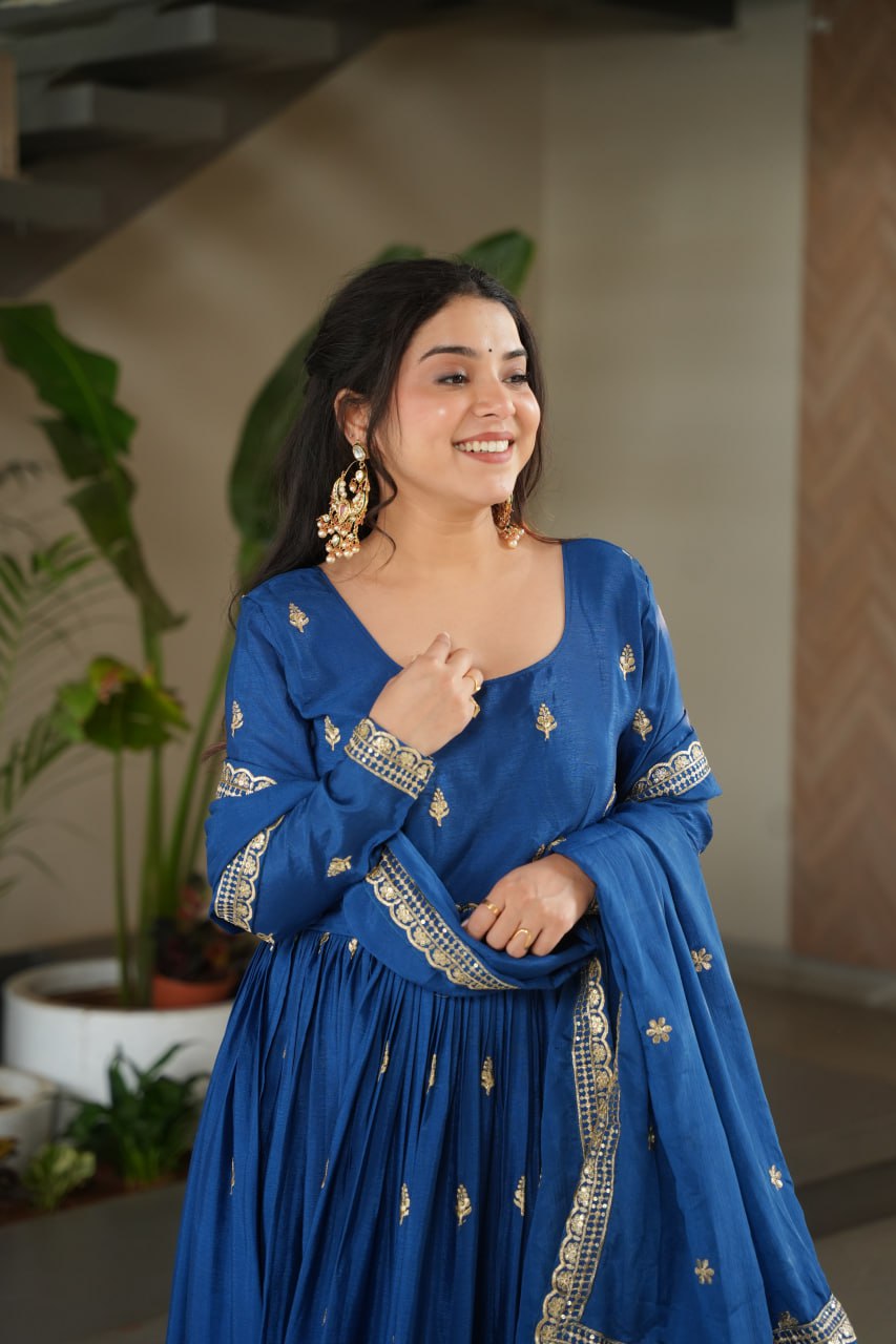 Chinnon Embroidered Zari & Sequins Anarkali Set – Elegant Party Wear