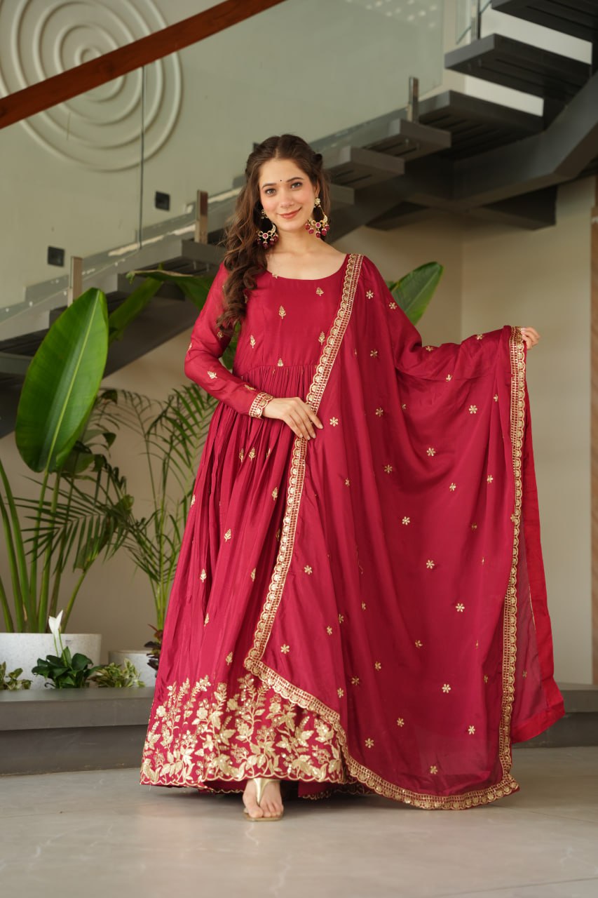 Chinnon Embroidered Zari & Sequins Anarkali Set – Elegant Party Wear