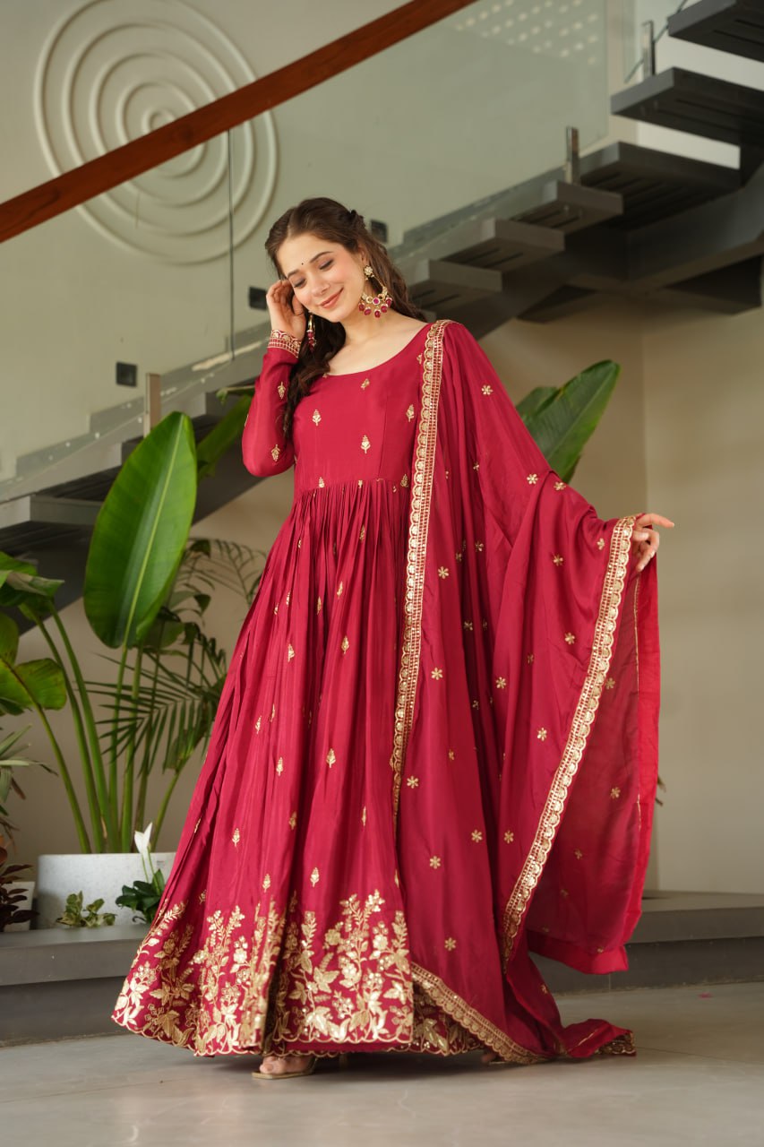 Chinnon Embroidered Zari & Sequins Anarkali Set – Elegant Party Wear