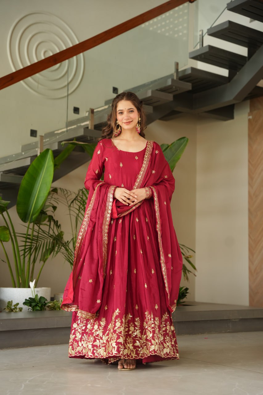 Chinnon Embroidered Zari & Sequins Anarkali Set – Elegant Party Wear