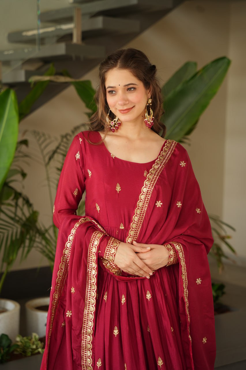 Chinnon Embroidered Zari & Sequins Anarkali Set – Elegant Party Wear