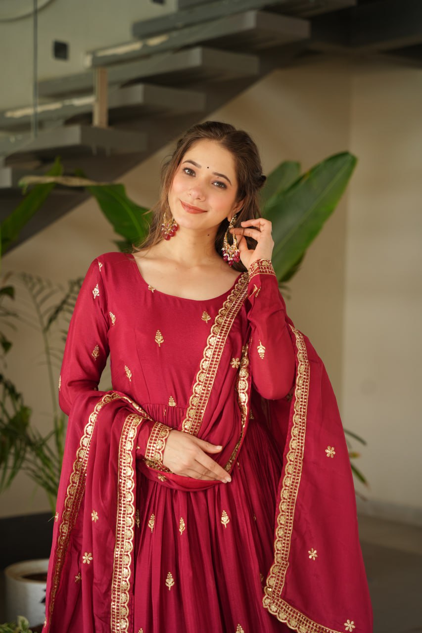 Chinnon Embroidered Zari & Sequins Anarkali Set – Elegant Party Wear