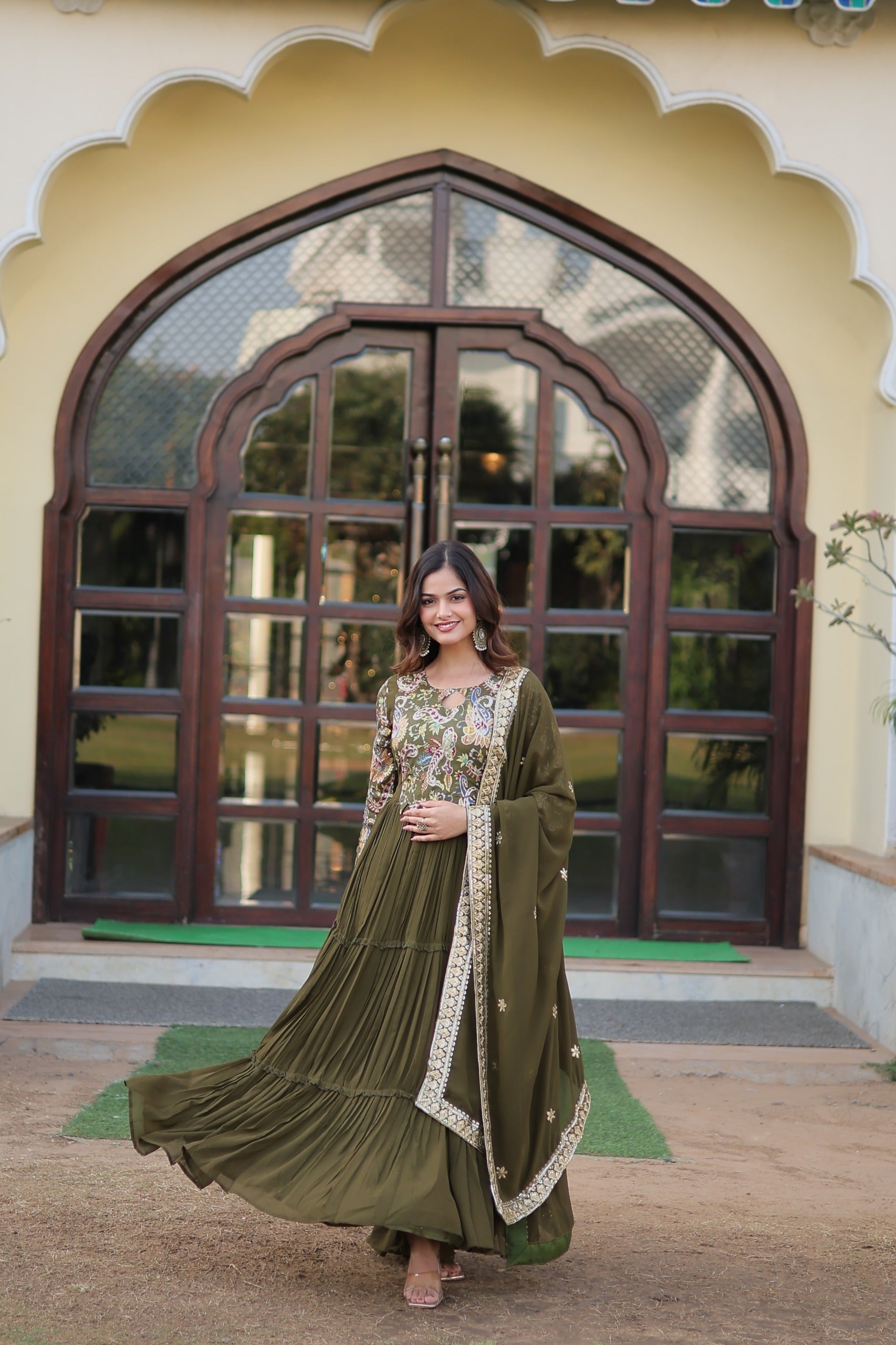 Outstanding Mahendi Color Anarkali Suit