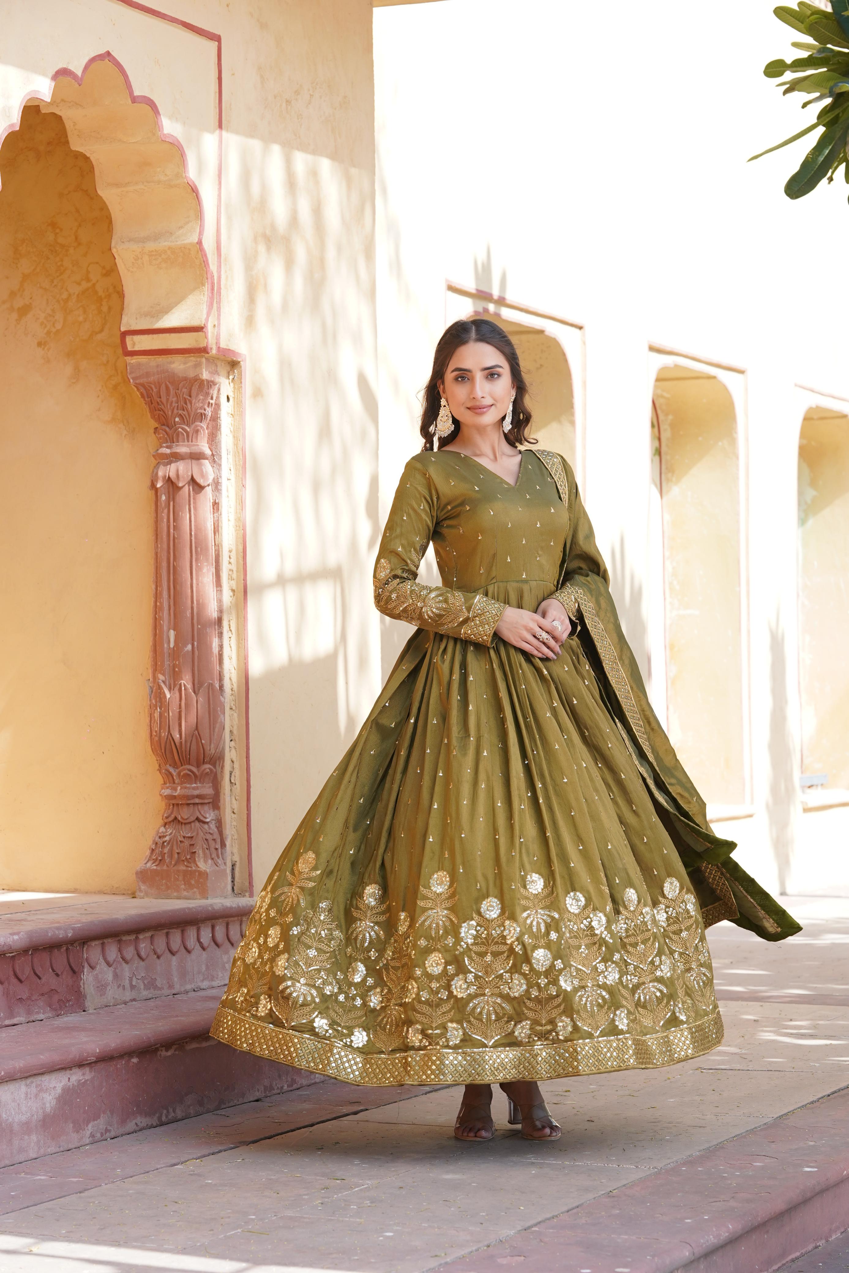 Outstanding Mahendi Anarkali Set