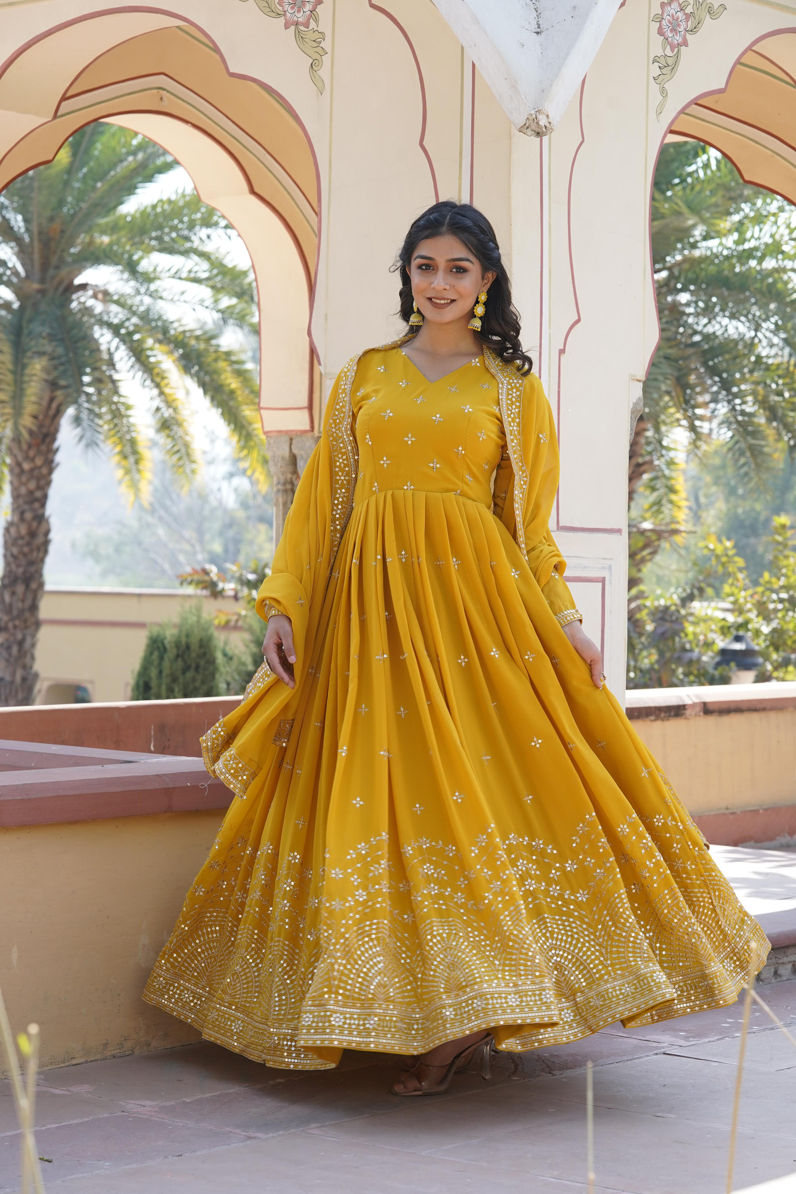 Murmurous Yellow Anarkali Gown