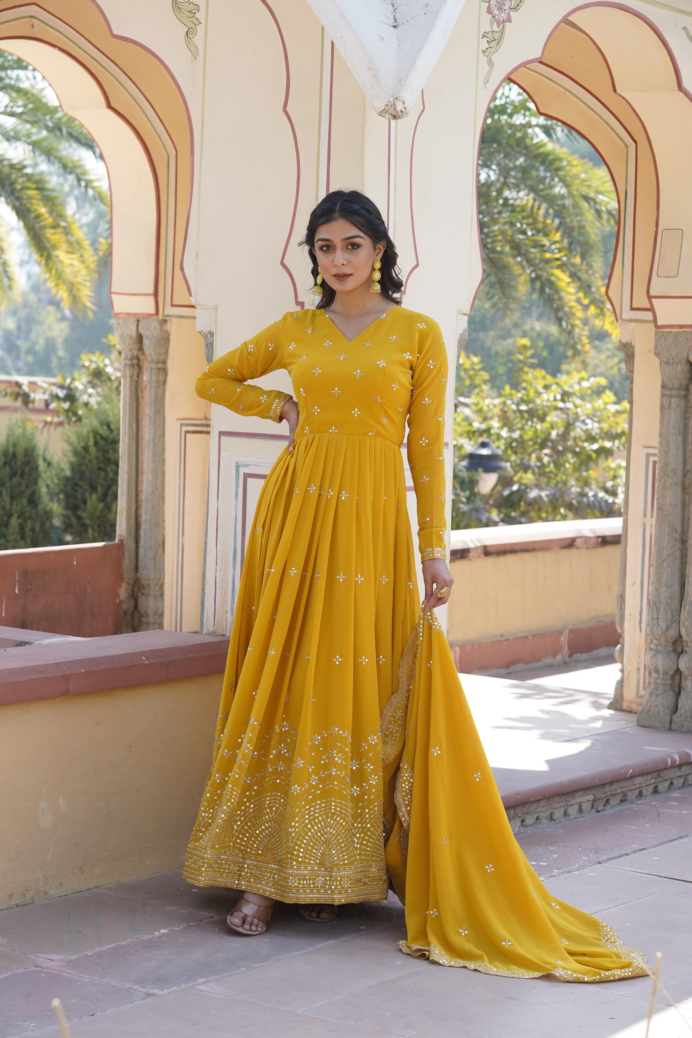 Murmurous Yellow Anarkali Gown