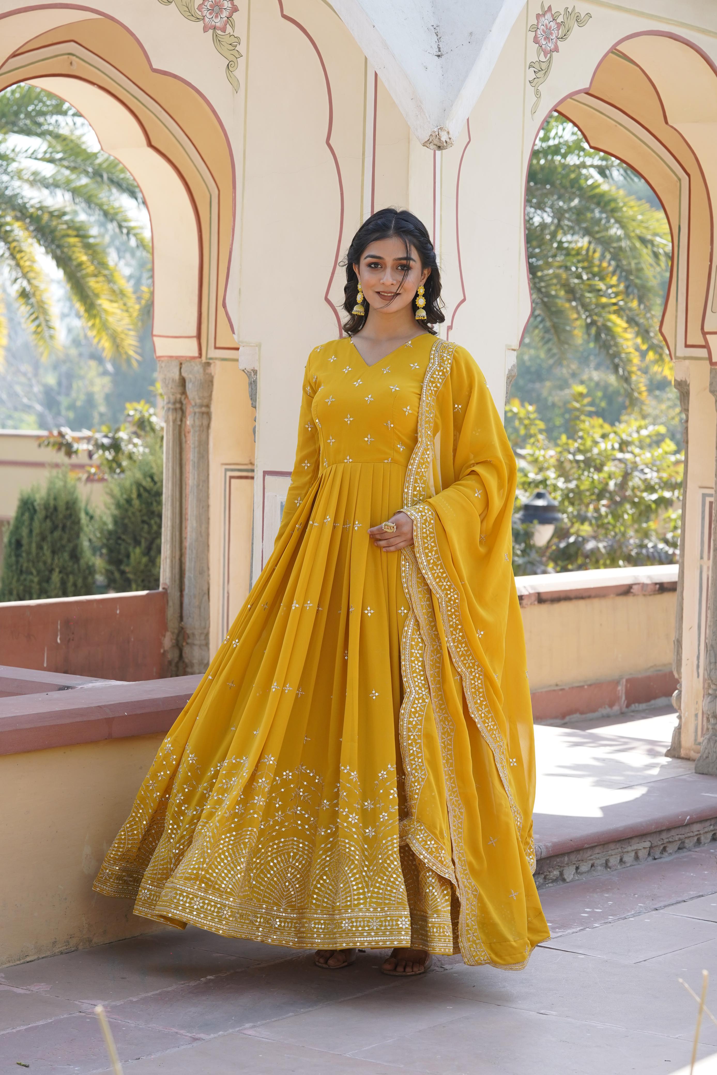 Murmurous Yellow Anarkali Gown