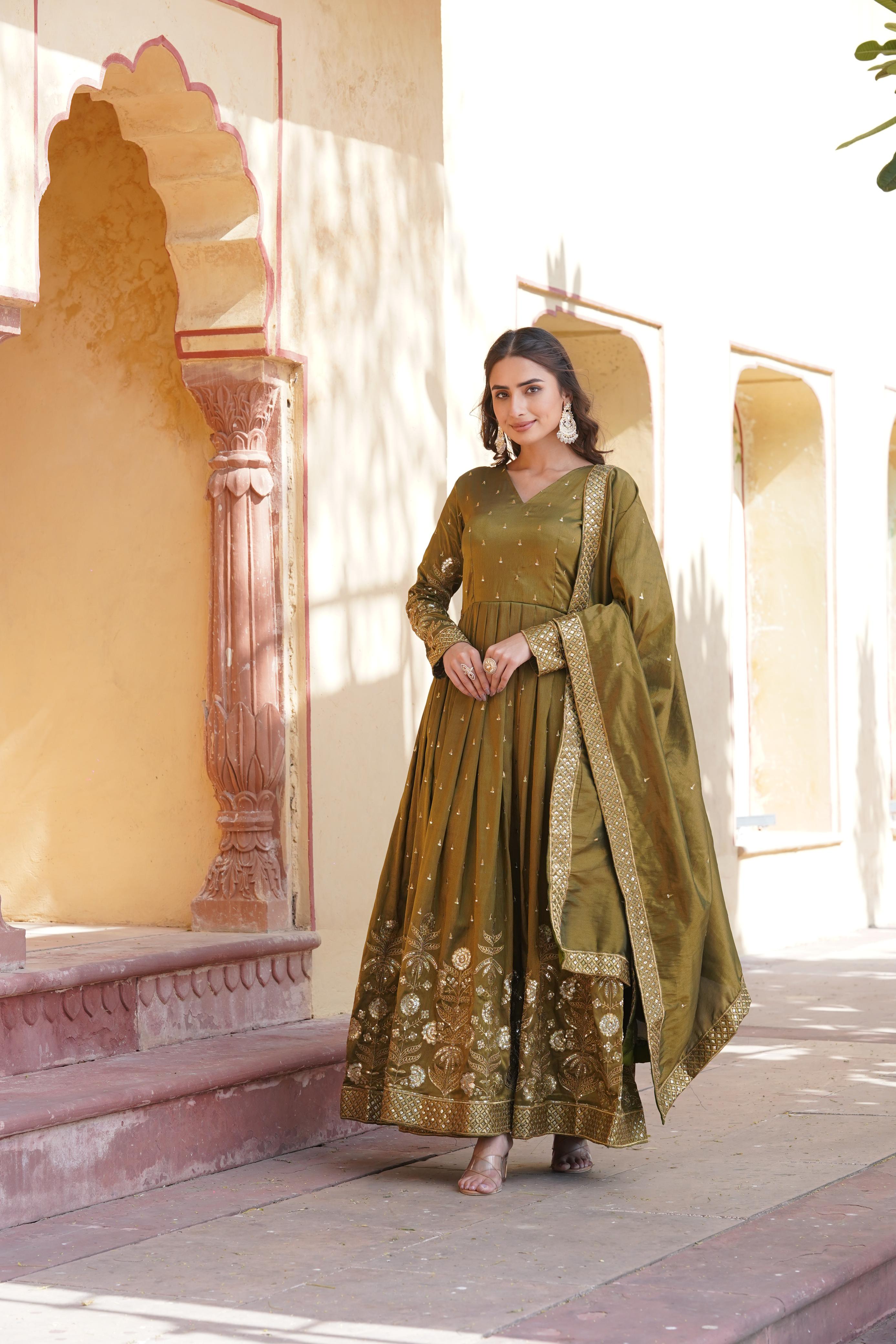 Outstanding Mahendi Anarkali Set