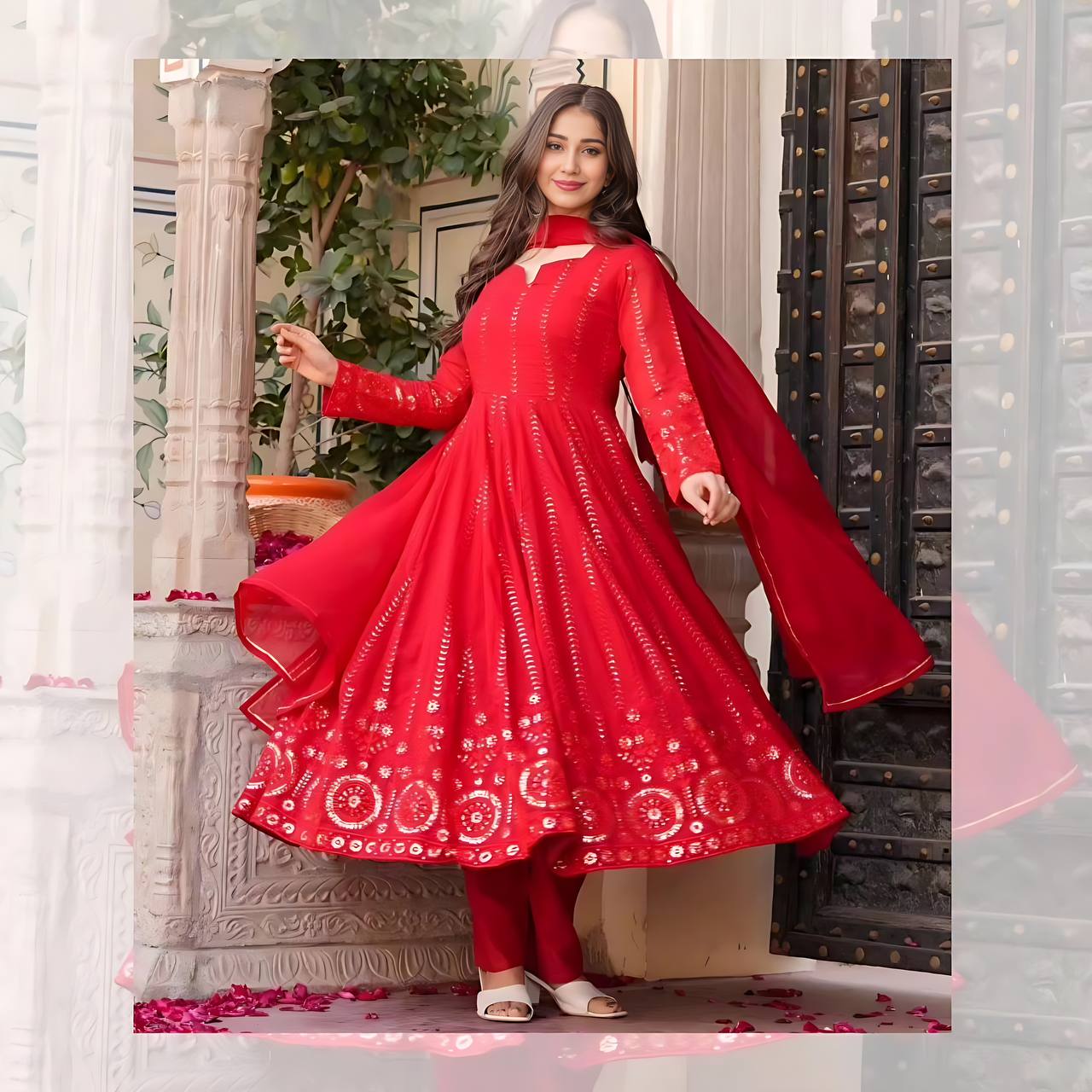 Radiant Red Readymade Anarkali