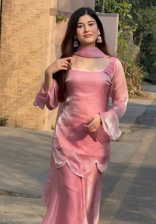 Pink Kurta With Dupatta Set