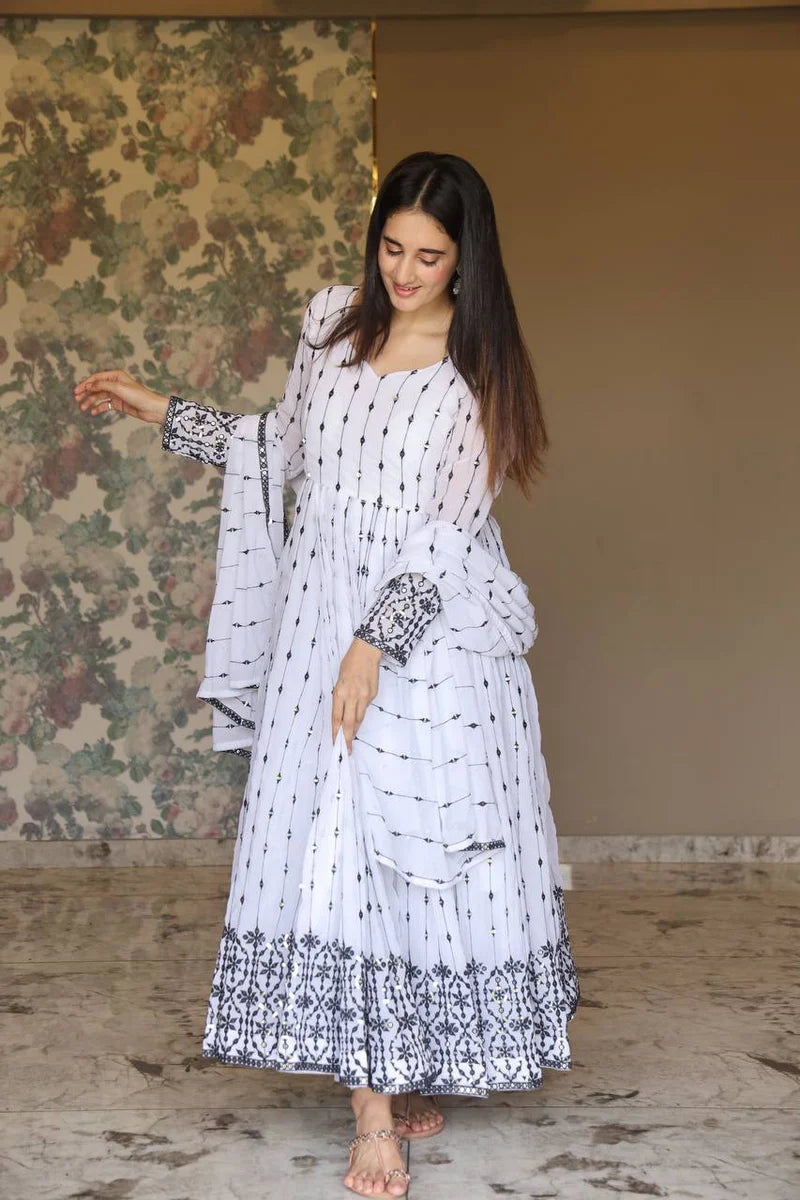 Gossamer White Designer Anarkali Set