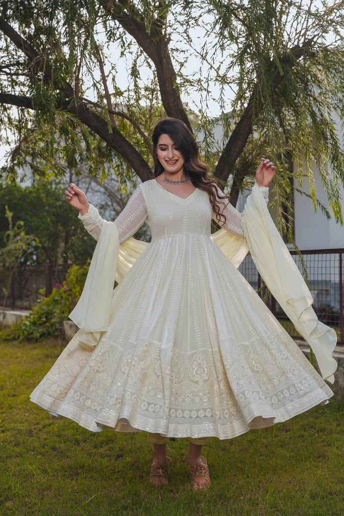 Charming  White Premium New Designer Anarkali Suit