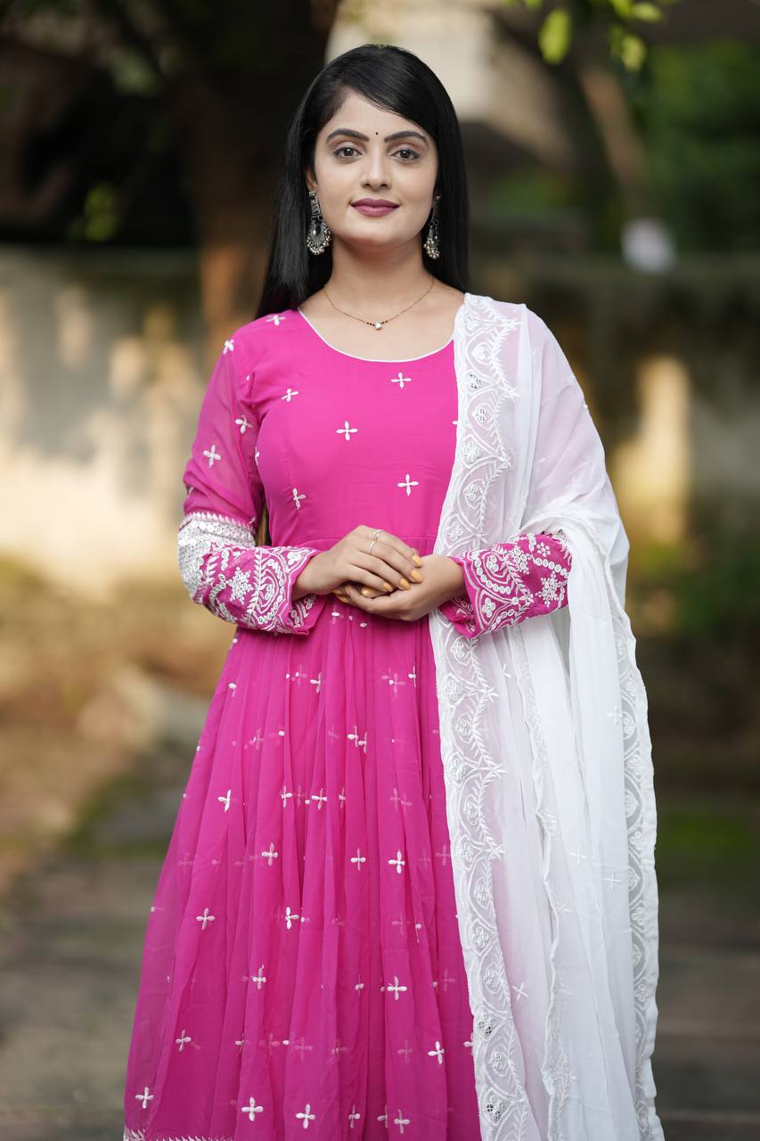 Outstanding Pink Anarkali Suit With Dupatta