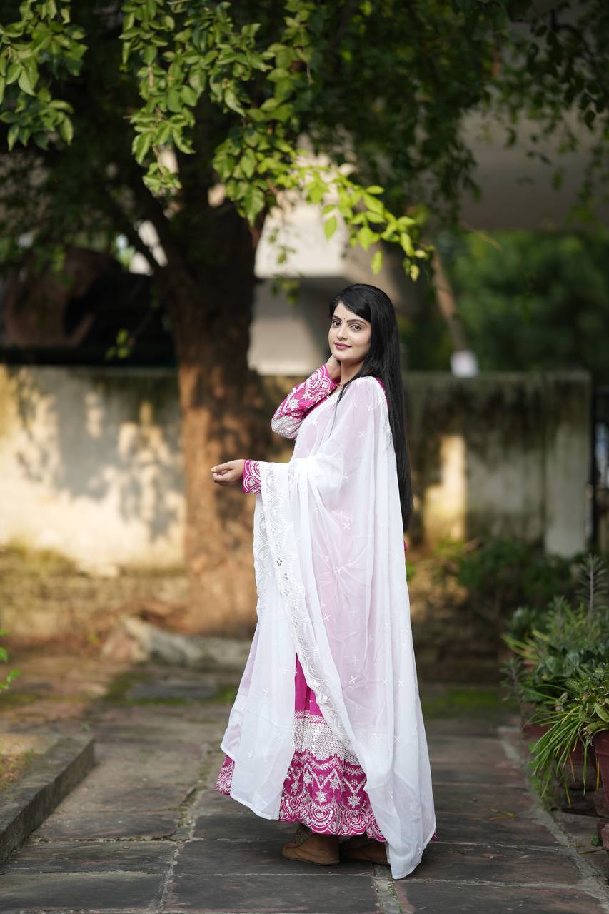 Outstanding Pink Anarkali Suit With Dupatta