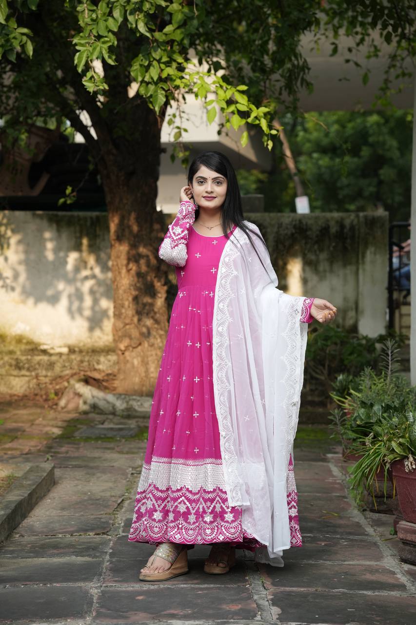 Outstanding Pink Anarkali Suit With Dupatta