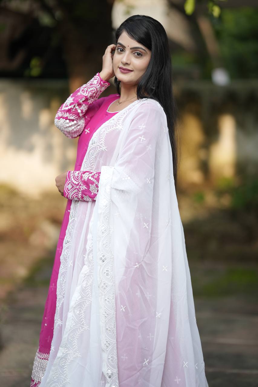 Outstanding Pink Anarkali Suit With Dupatta