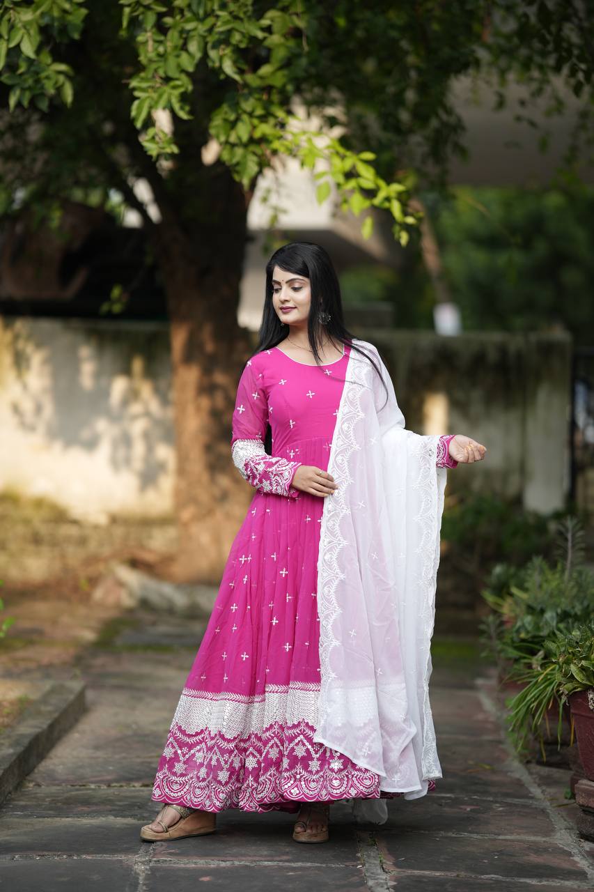 Outstanding Pink Anarkali Suit With Dupatta