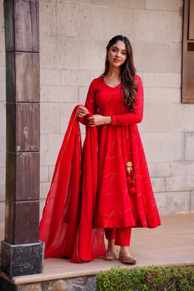 Felicitous Red Anarkali Set