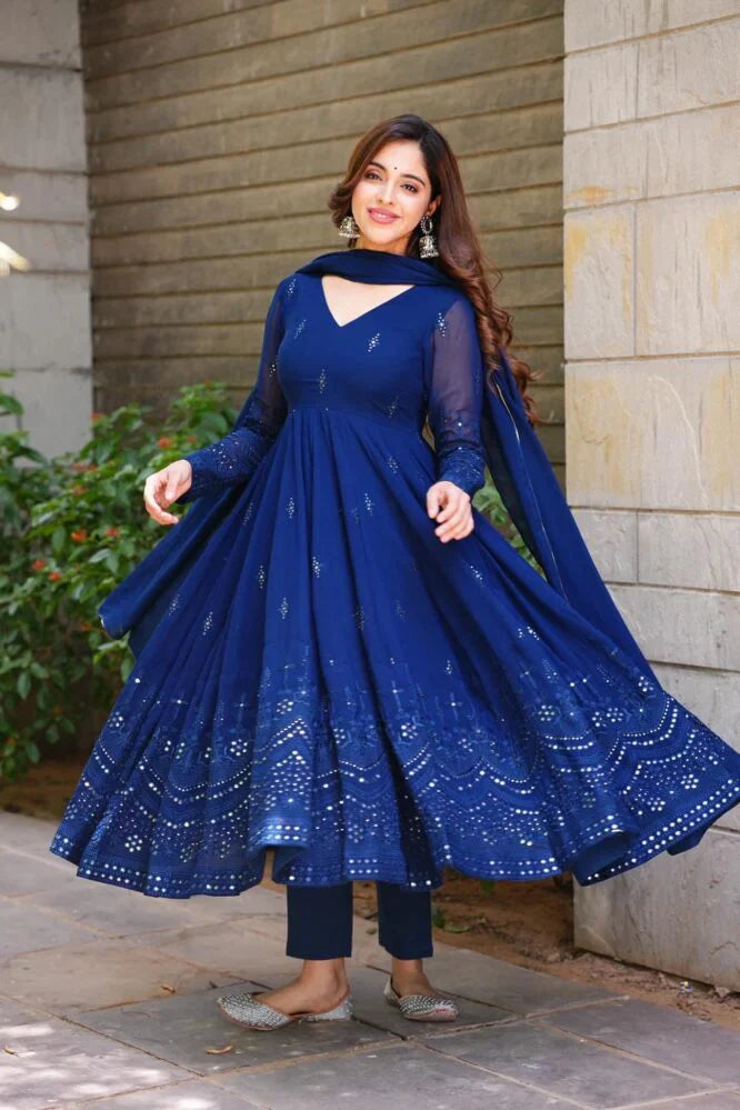 Luxuriant Black And Blue Anarkali Suit