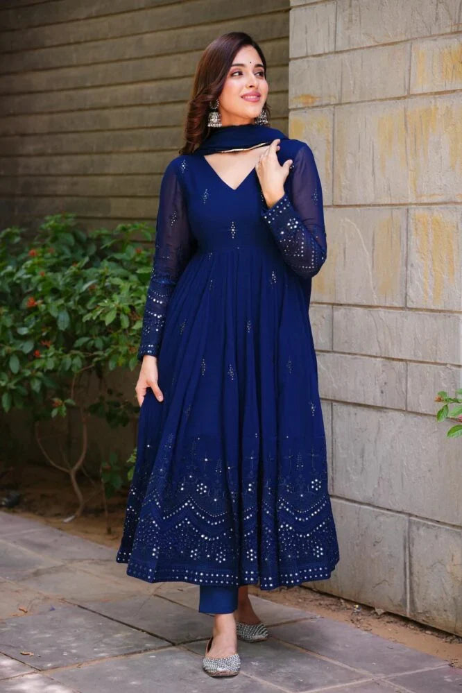 Luxuriant Black And Blue Anarkali Suit