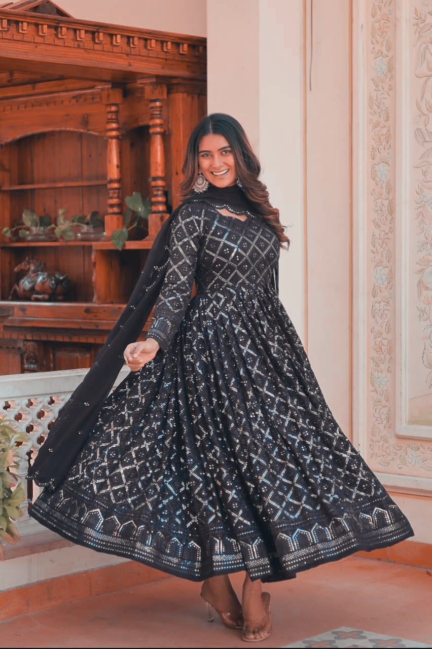 Extraordinary Black Lucknowi Anarkali Suit