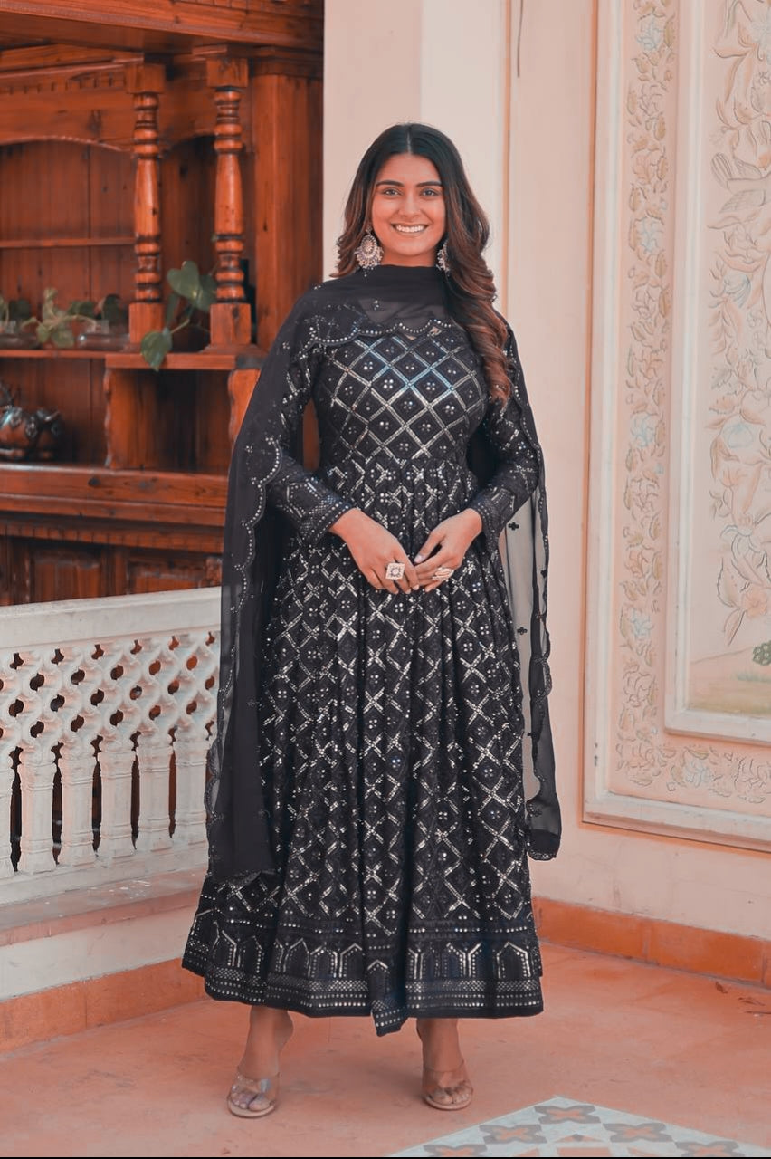 Extraordinary Black Lucknowi Anarkali Suit