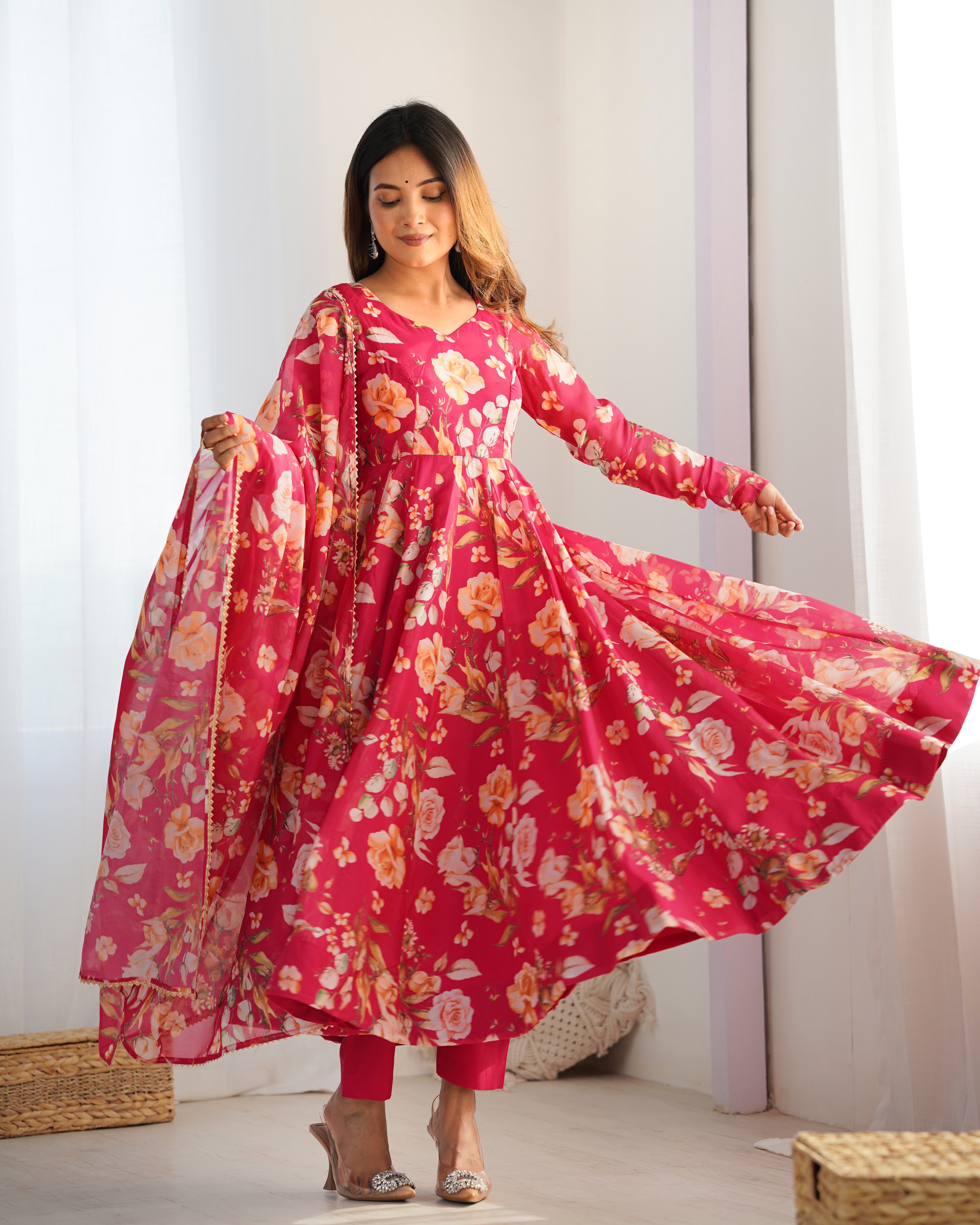 Premium Organza Silk Anarkali Set with Gota Patti Dupatta