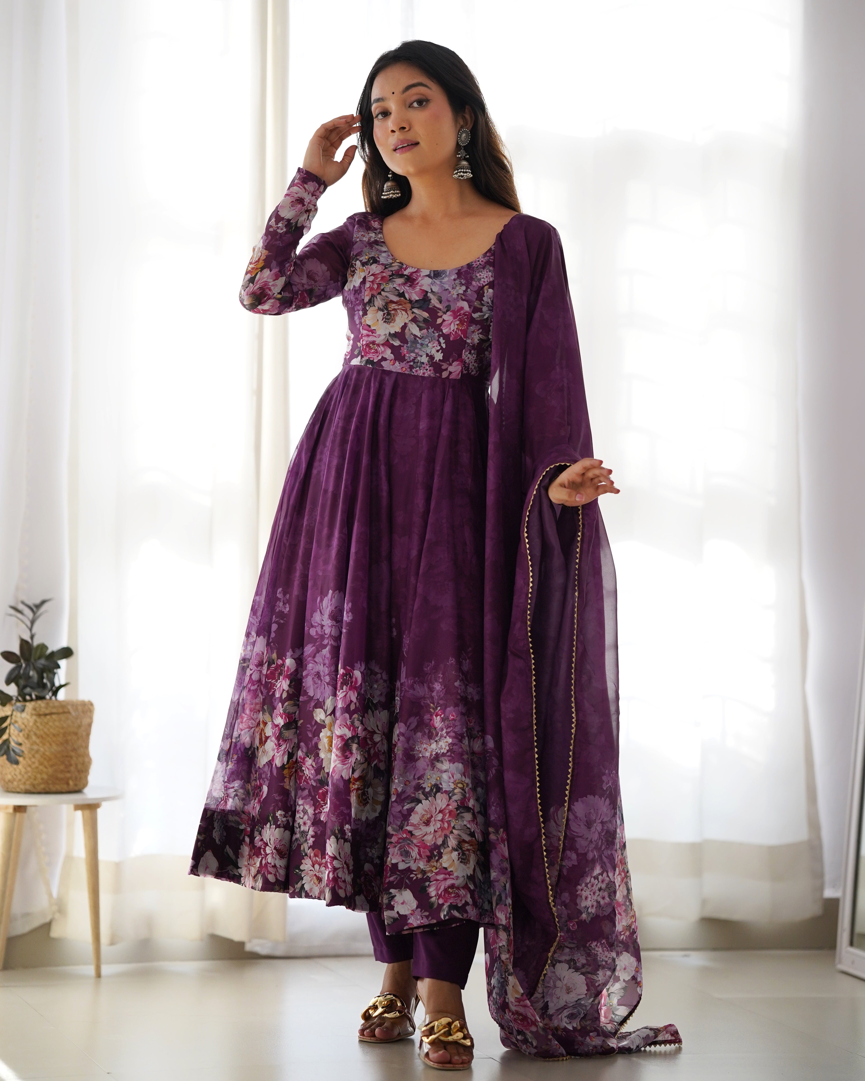 PURE SOFT ORGANZA ANARKALI SUIT SET WITH FULLY STITCHED DKB -261 WINE