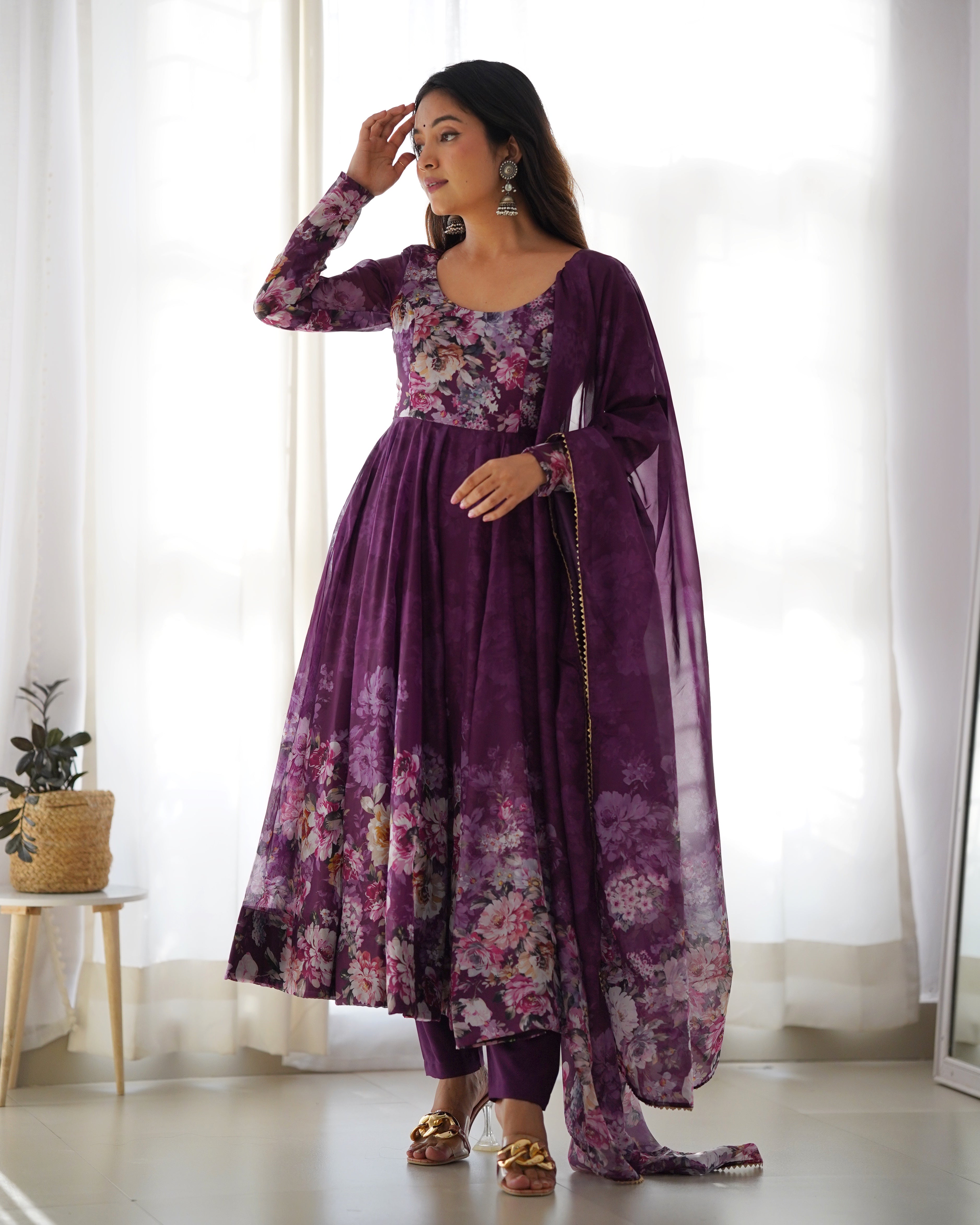 Scintilla Wine Anarkali Set