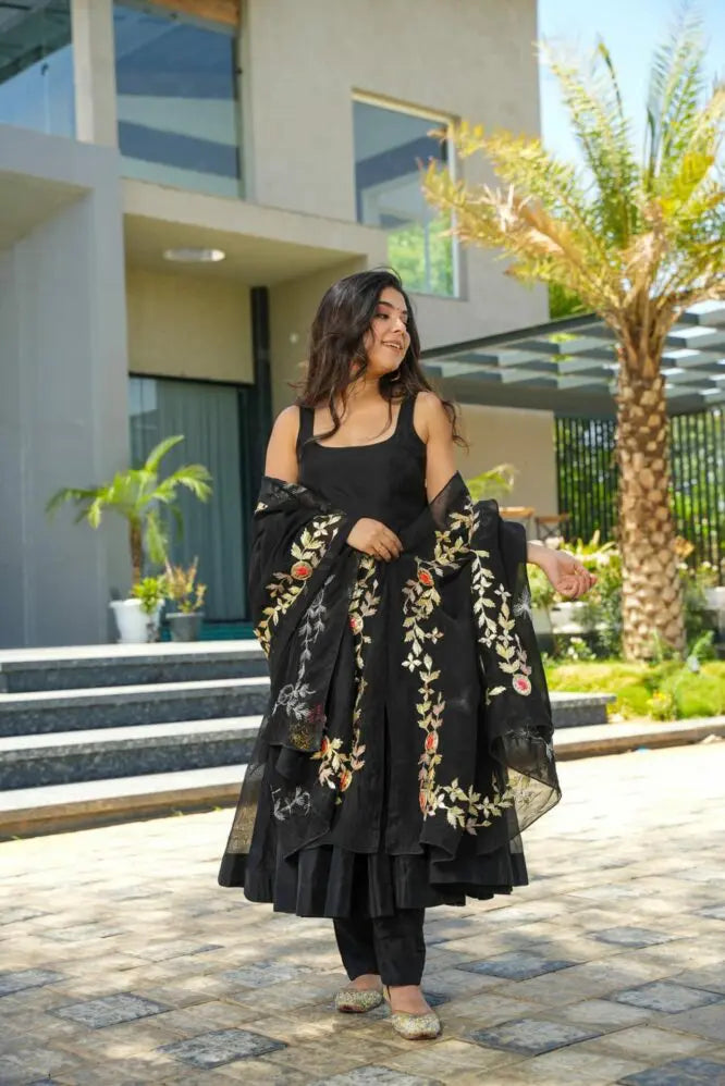 Capricious Black Chanderi Suit