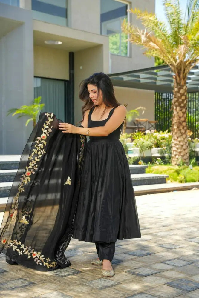 Capricious Black Chanderi Suit