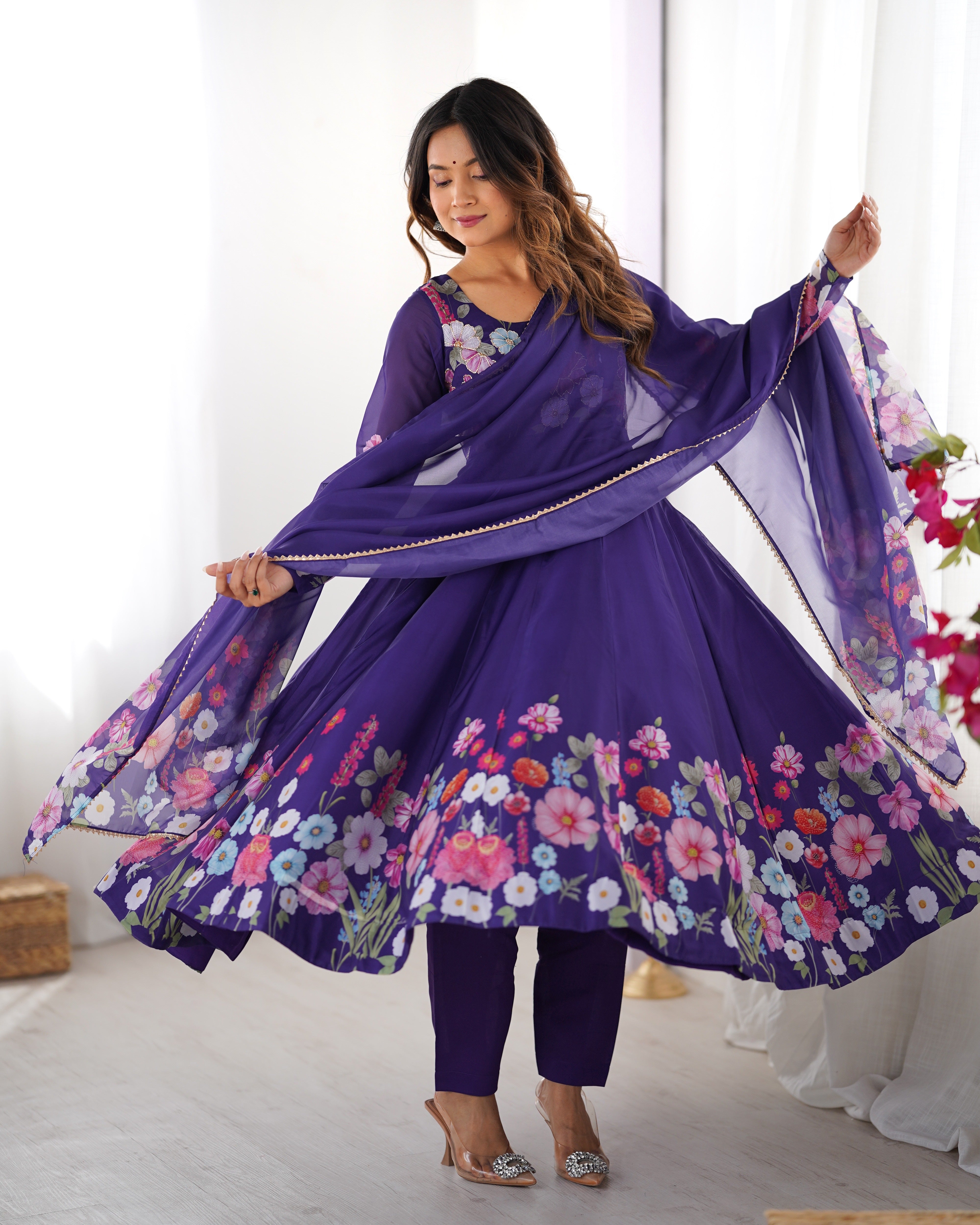 Premium Organza Silk Anarkali Set – 4 Mtr Flair with Gota Patti Dupatta & Cotton Pant