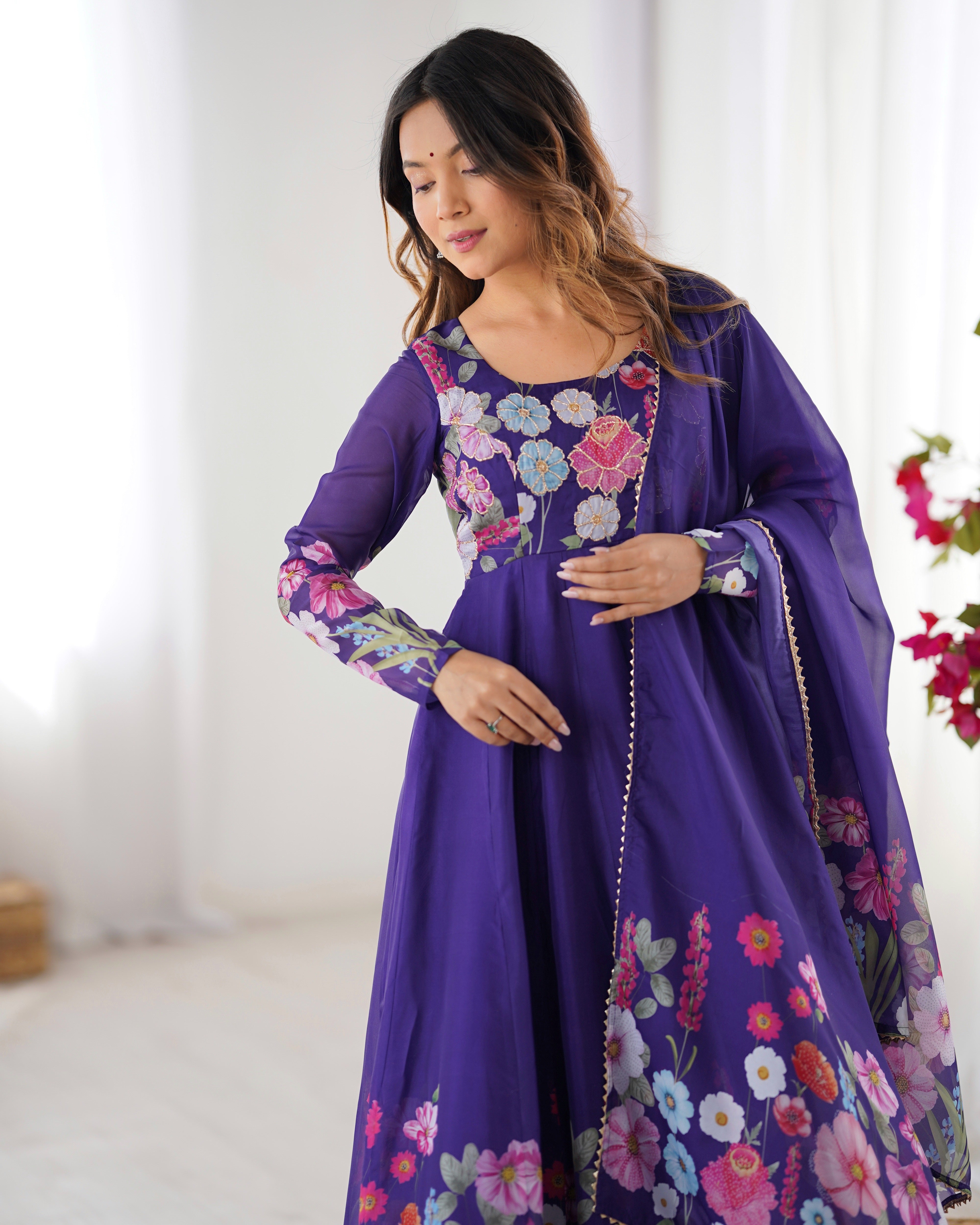Premium Organza Silk Anarkali Set – 4 Mtr Flair with Gota Patti Dupatta & Cotton Pant