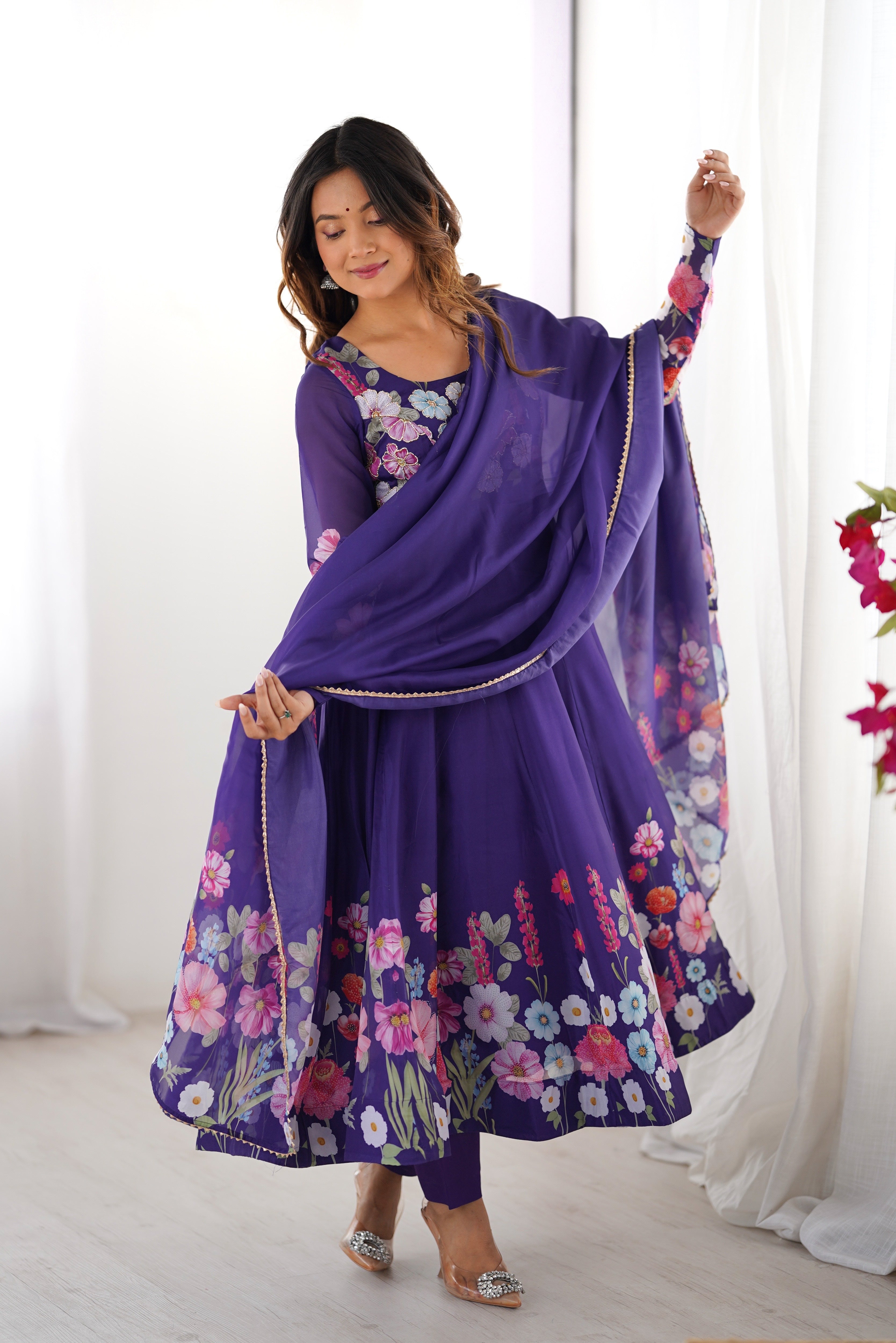 Premium Organza Silk Anarkali Set – 4 Mtr Flair with Gota Patti Dupatta & Cotton Pant