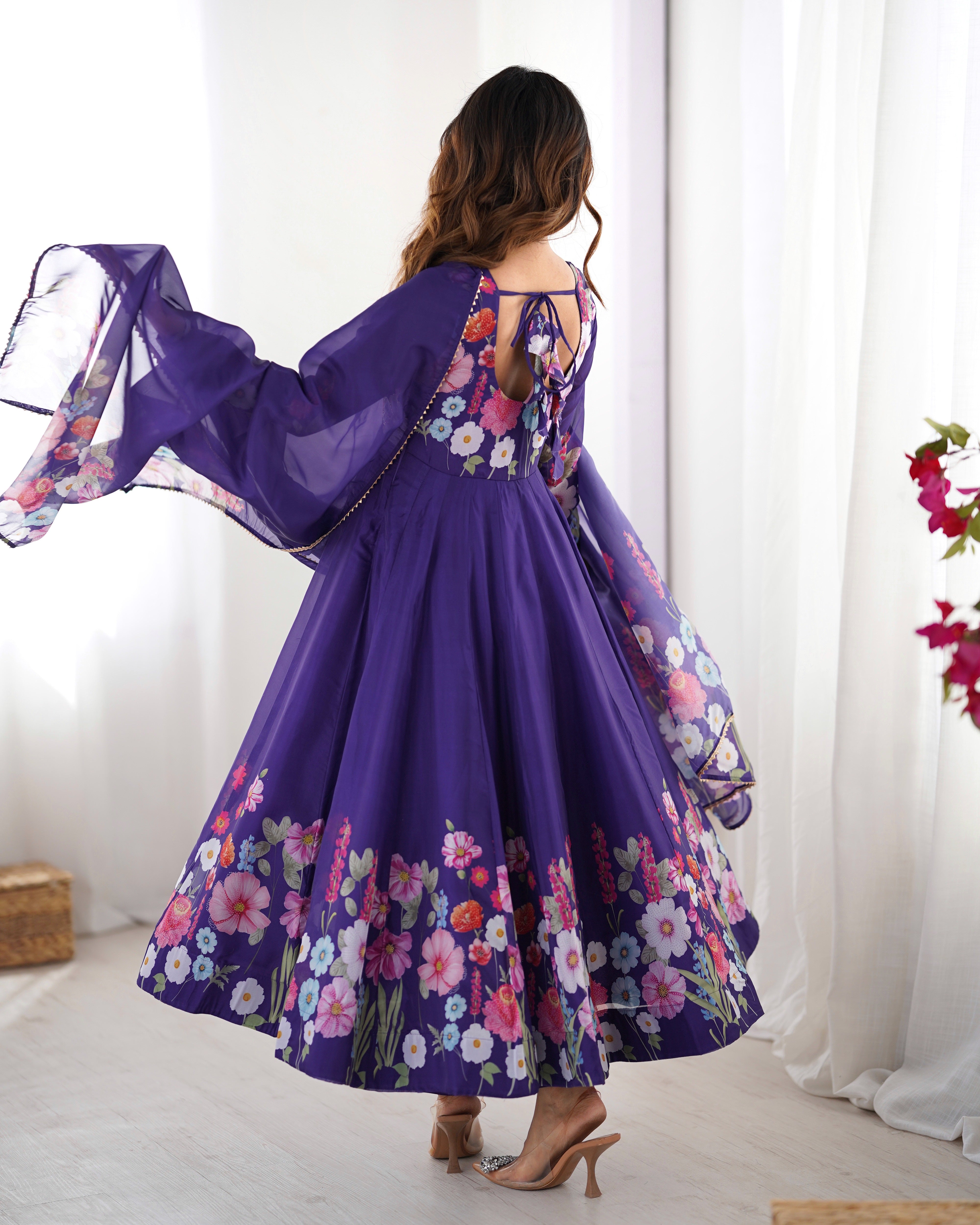 Premium Organza Silk Anarkali Set – 4 Mtr Flair with Gota Patti Dupatta & Cotton Pant