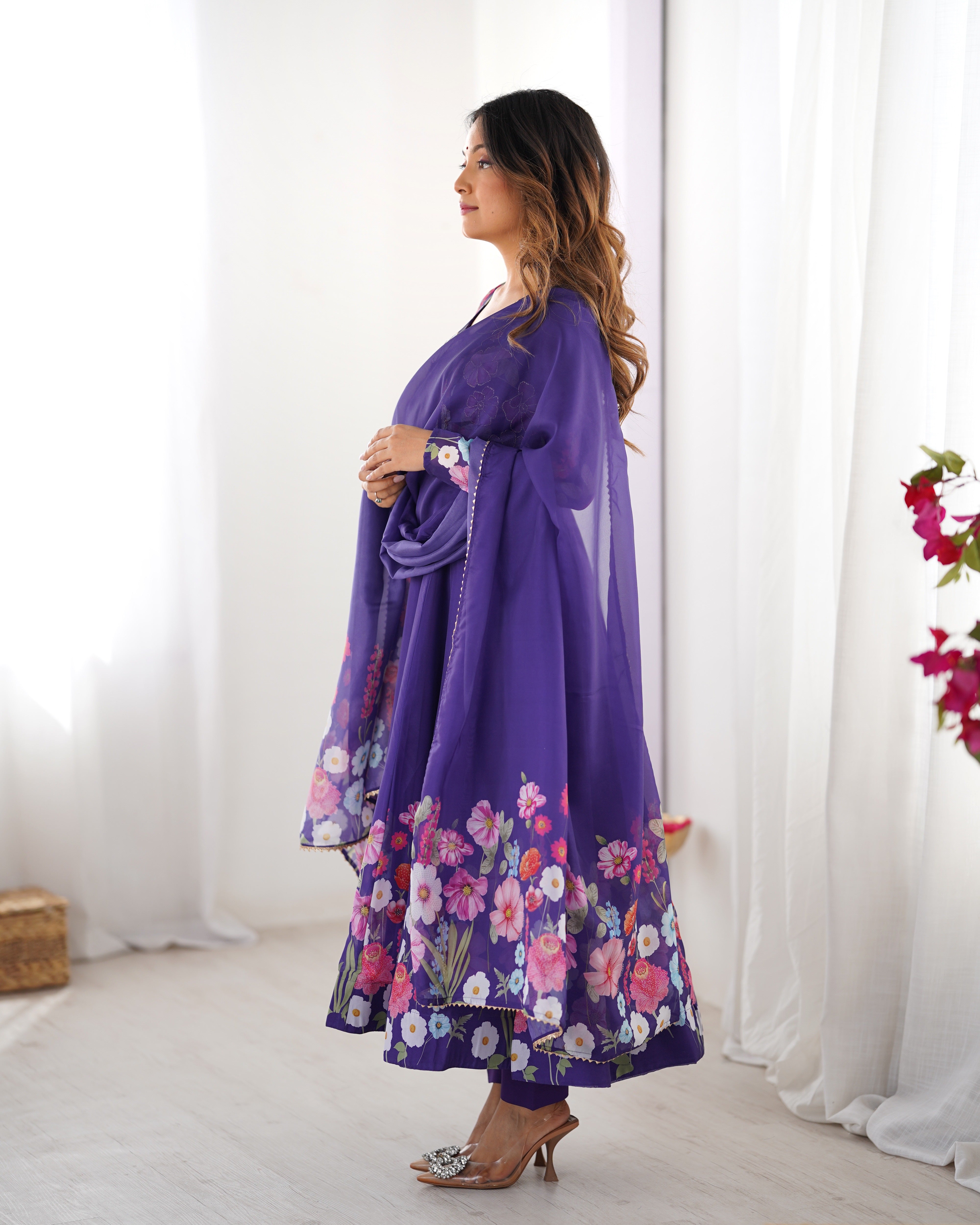 Premium Organza Silk Anarkali Set – 4 Mtr Flair with Gota Patti Dupatta & Cotton Pant